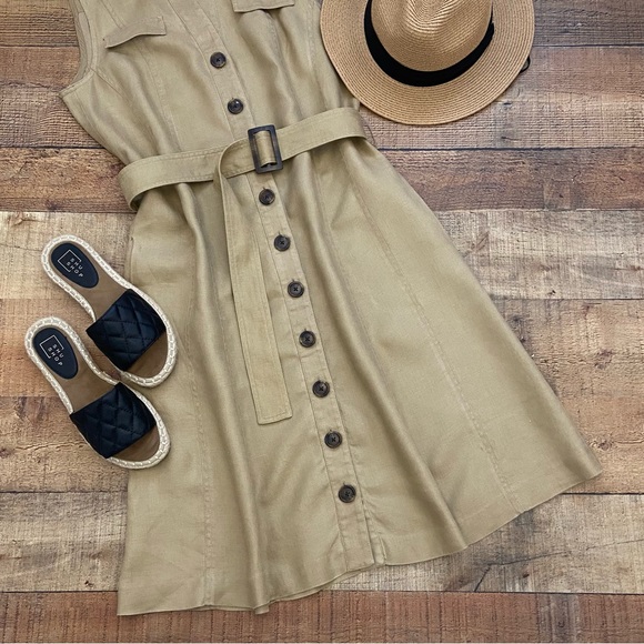 Sleeveless Tailored, Belted Linen Midi Dress, Classy + Sophisticated - Picture 4 of 9